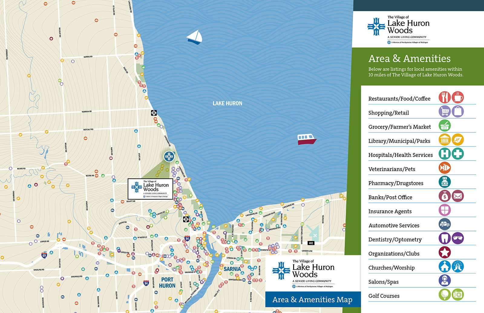 the village of lake huron woods area amenities map image