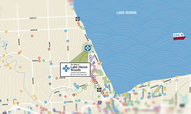 Lake Huron Woods area and amenities map graphic
