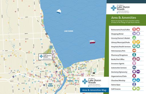 The Village of Lake Huron Woods Area and Amenities Map