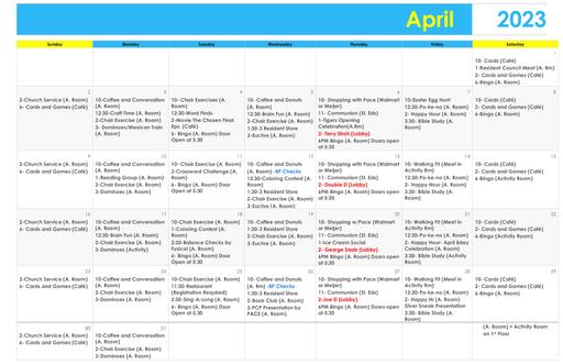 4/2023 Lake Huron Woods Calendar