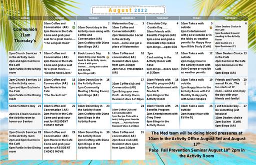 8/2022 Lake Huron Woods Calendar